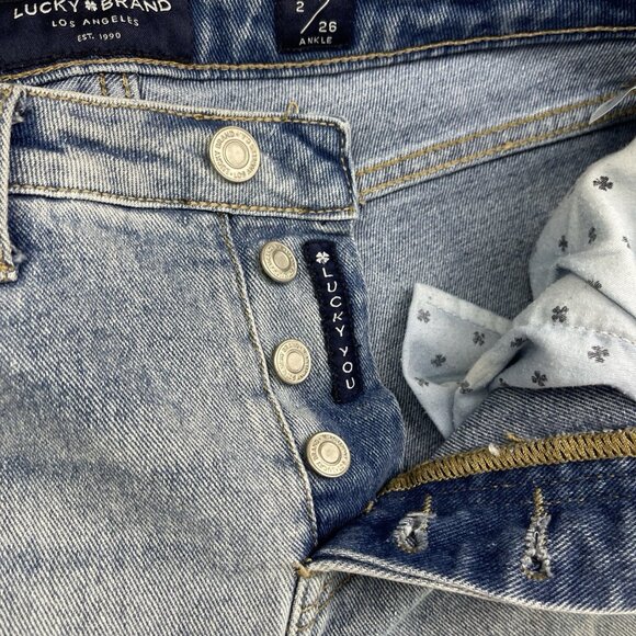 Lucky Brand High Rise Straight Ankle Distressed Jeans 2 / 26 Four-leaf clover* - Picture 7 of 15